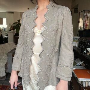 RARE Y&Kei Embroidered Taupe Pleated Wool Jacket